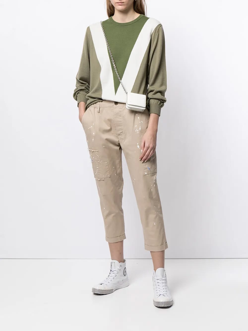 cropped paint splatter trousers