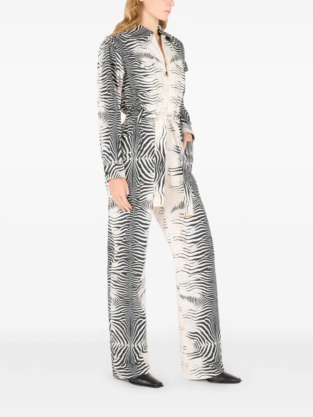 zebra-print jumpsuit