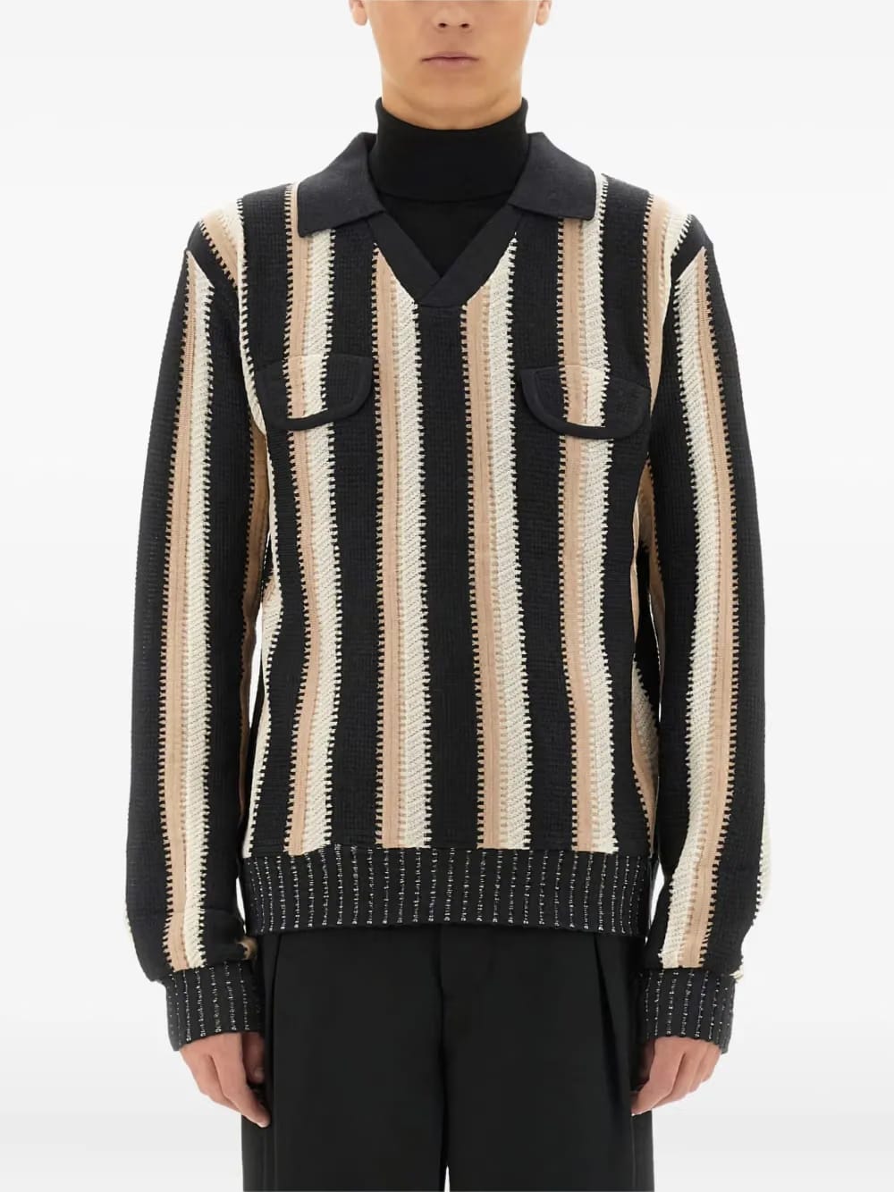 striped flap-pocket sweater