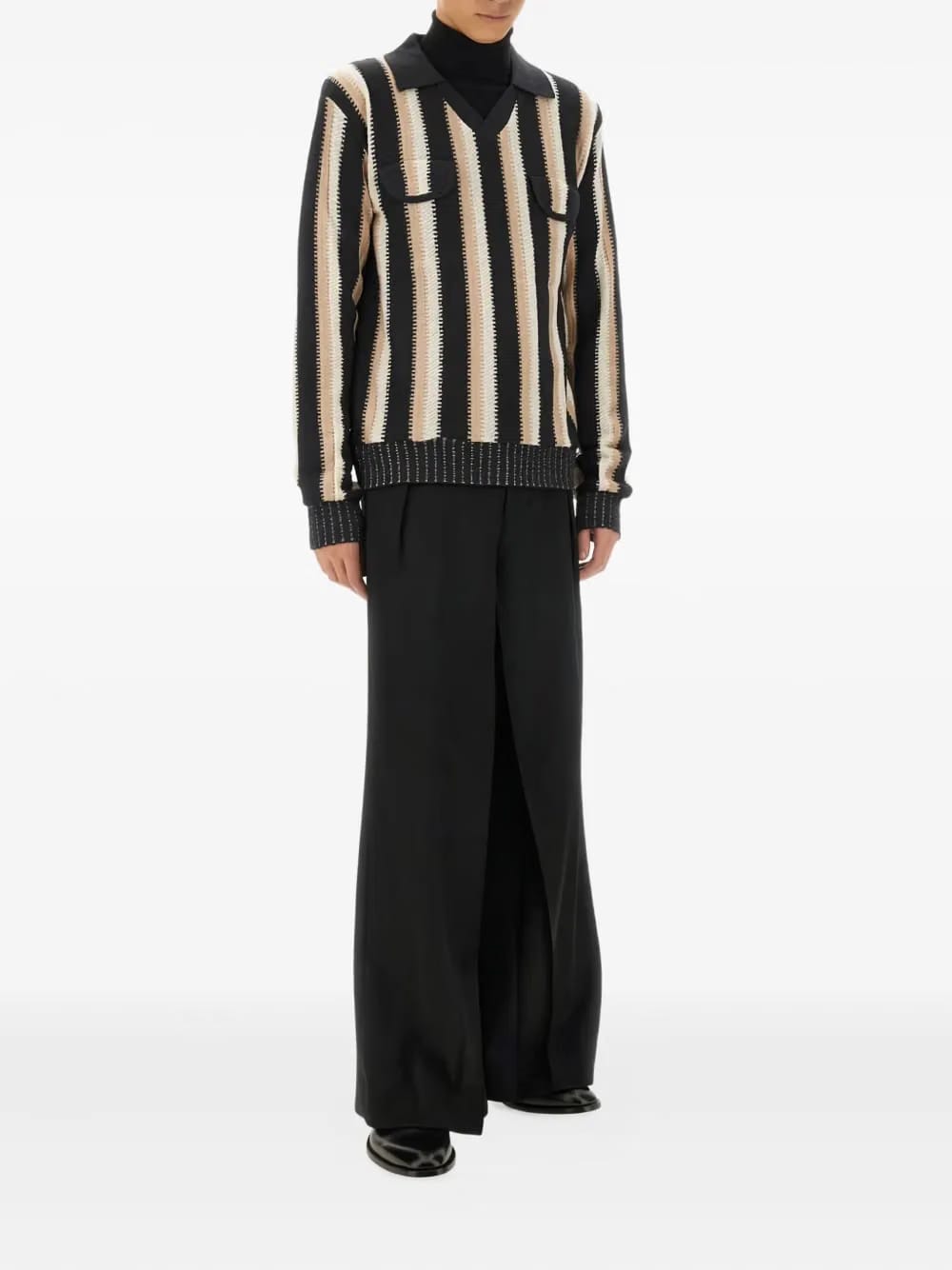 striped flap-pocket sweater