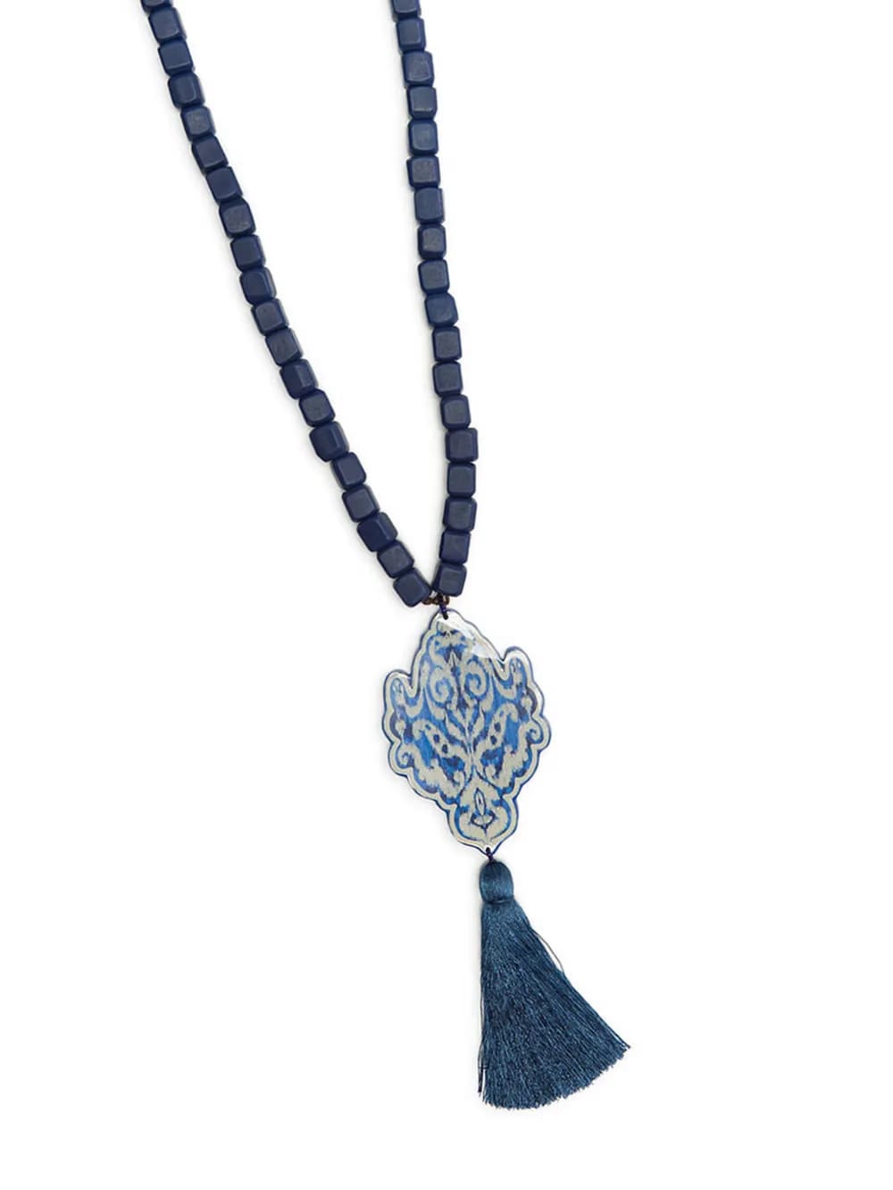Ikat beaded tassel necklace