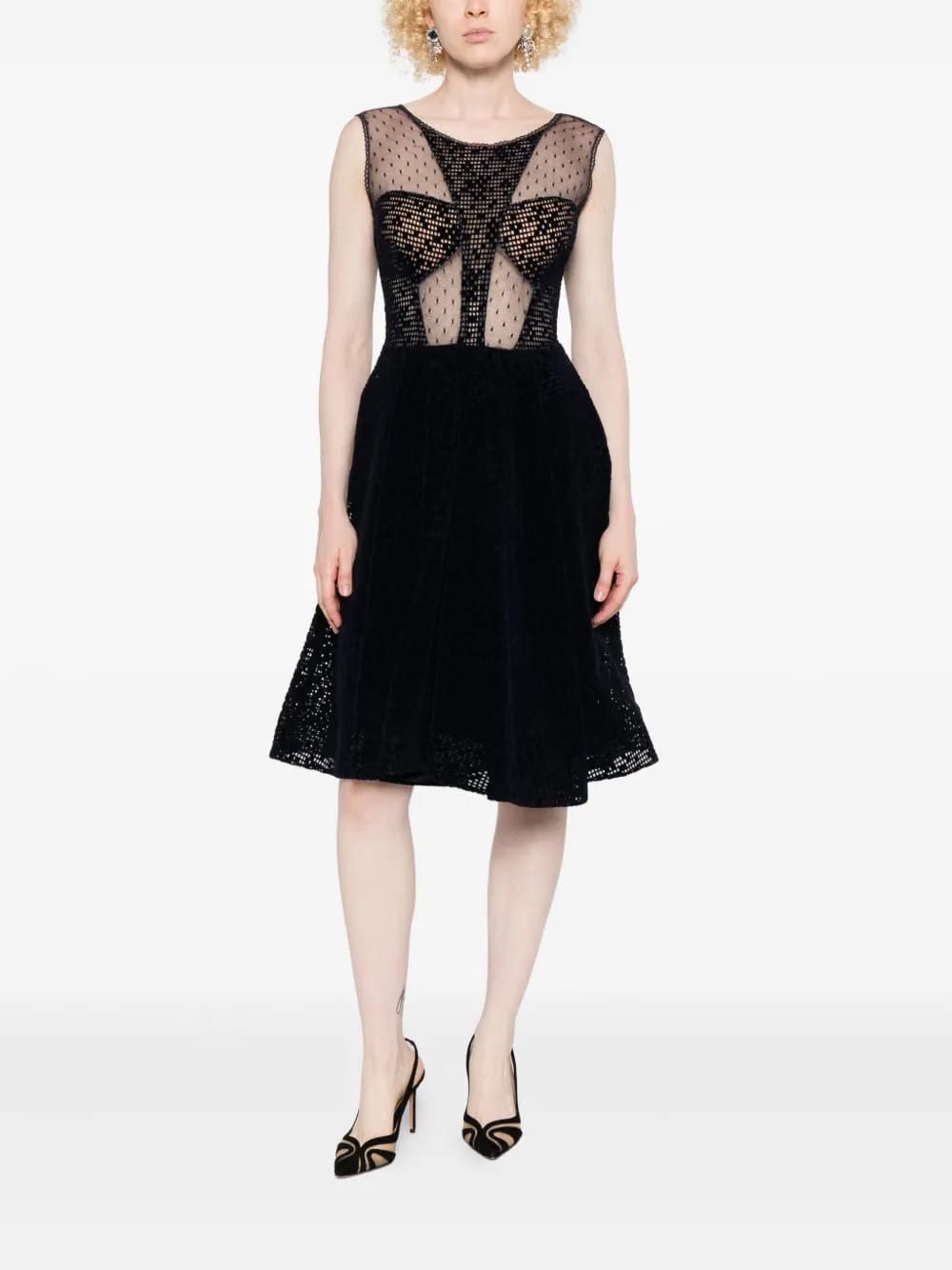 mesh-insert V-neck mini dress