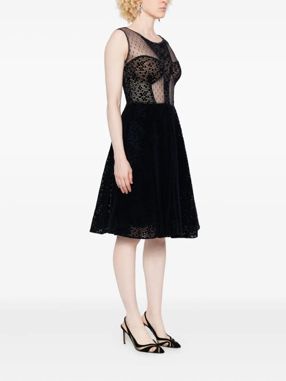 mesh-insert V-neck mini dress