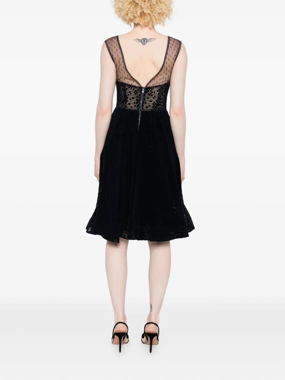 mesh-insert V-neck mini dress