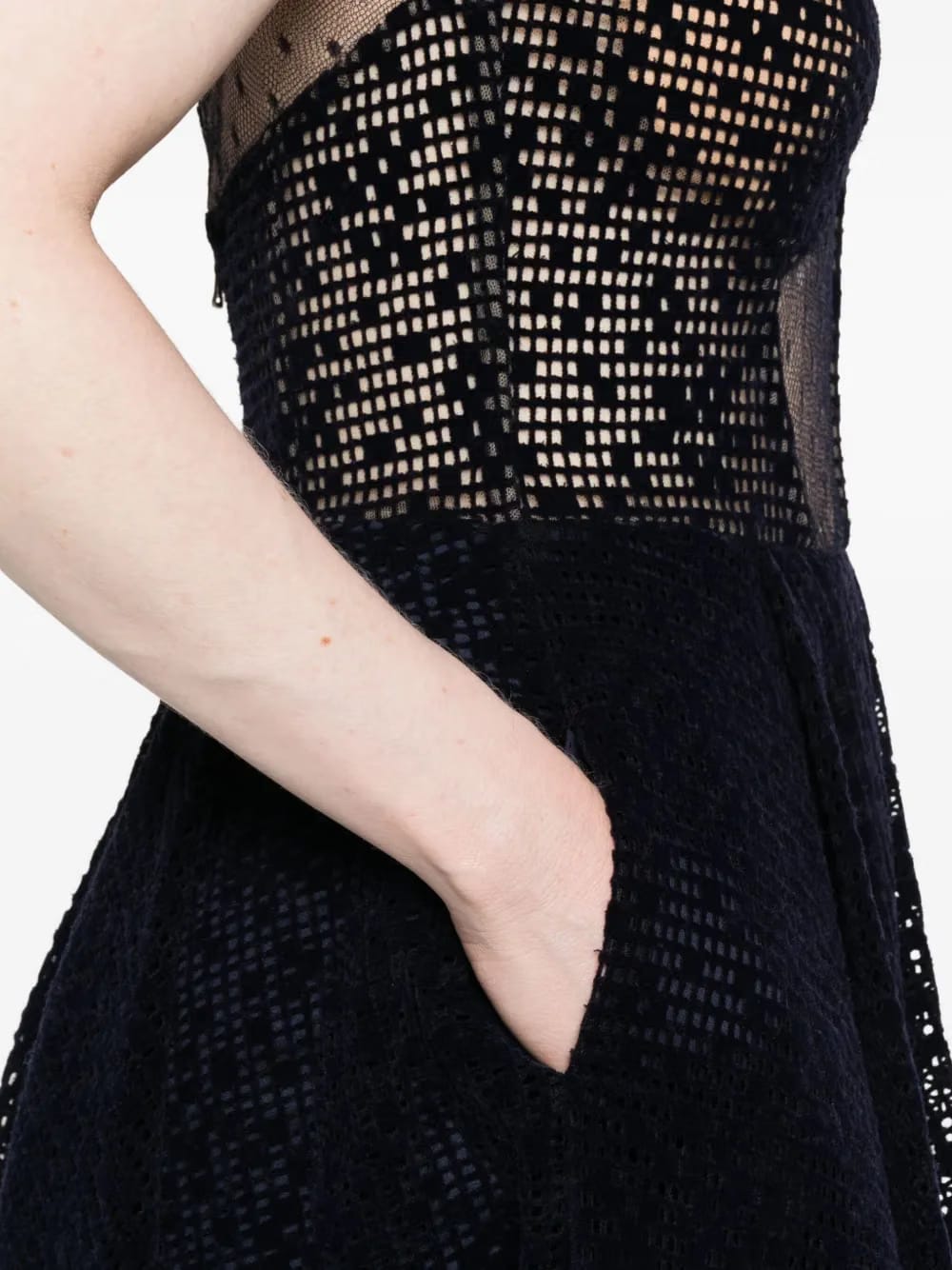 mesh-insert V-neck mini dress