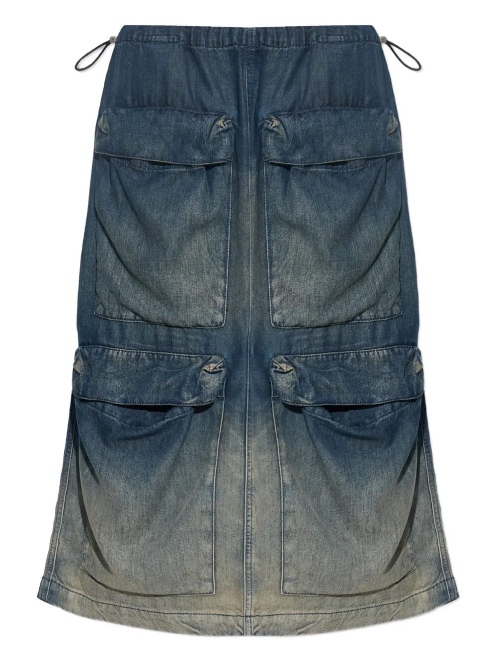 multi-pocket denim midi skirt