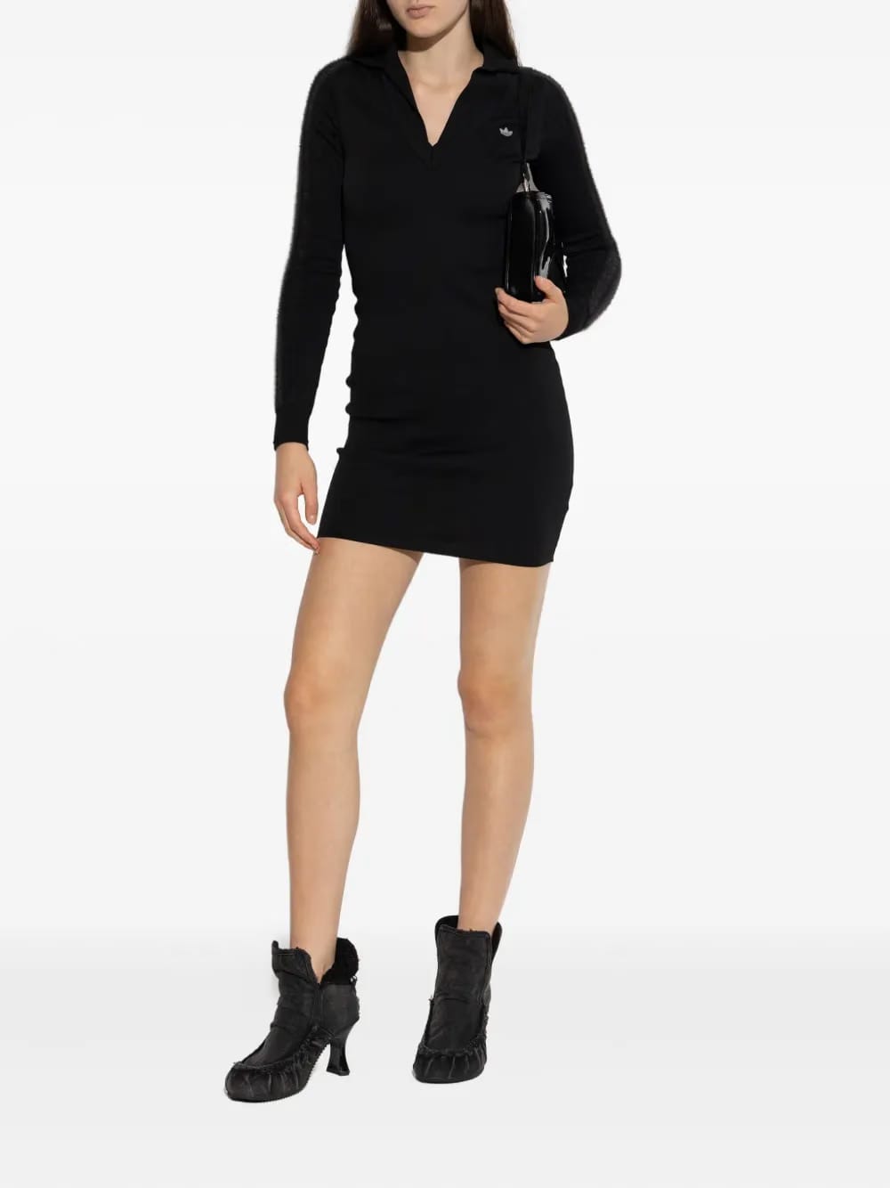 long-sleeve polo-collar mini dress