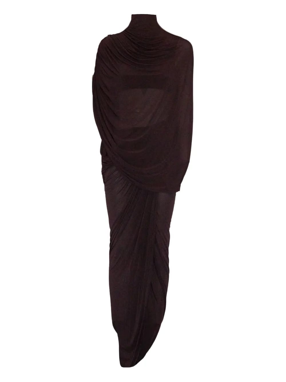 high-neck draped dress
