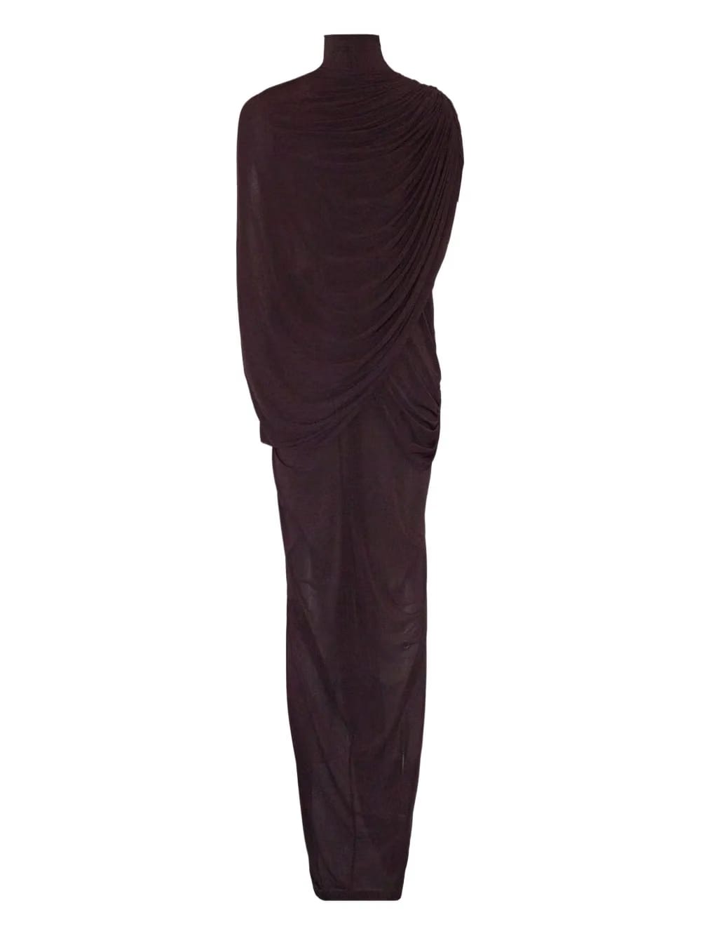 high-neck draped dress