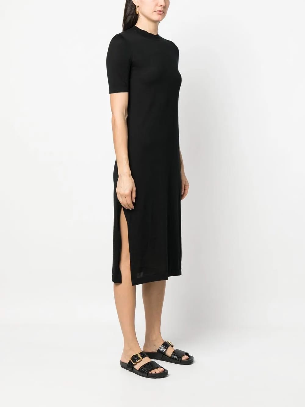 side-slit cashmere midi dress