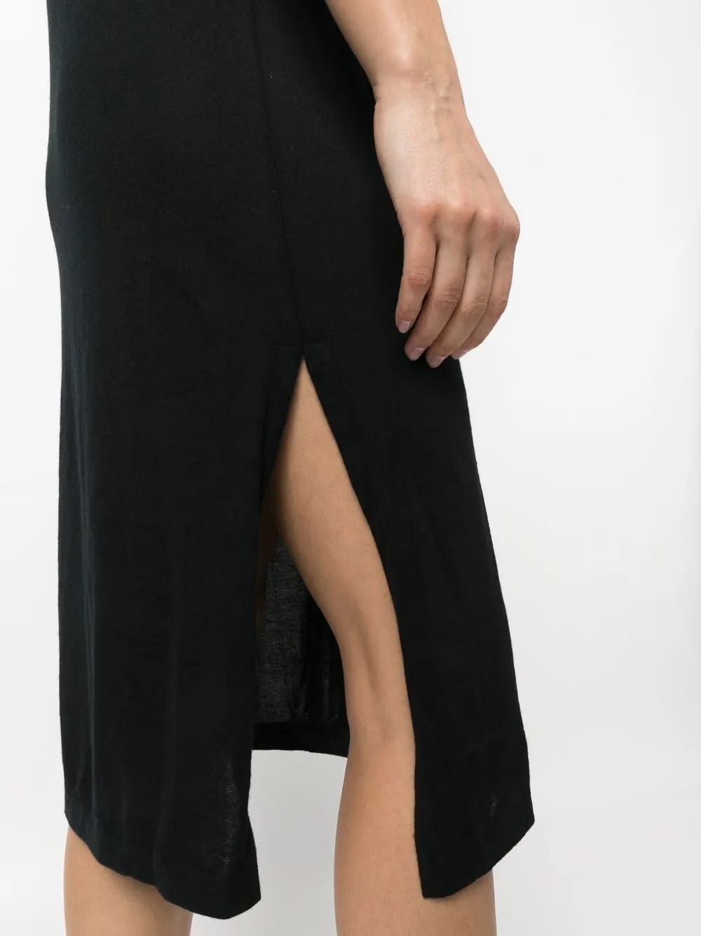 side-slit cashmere midi dress