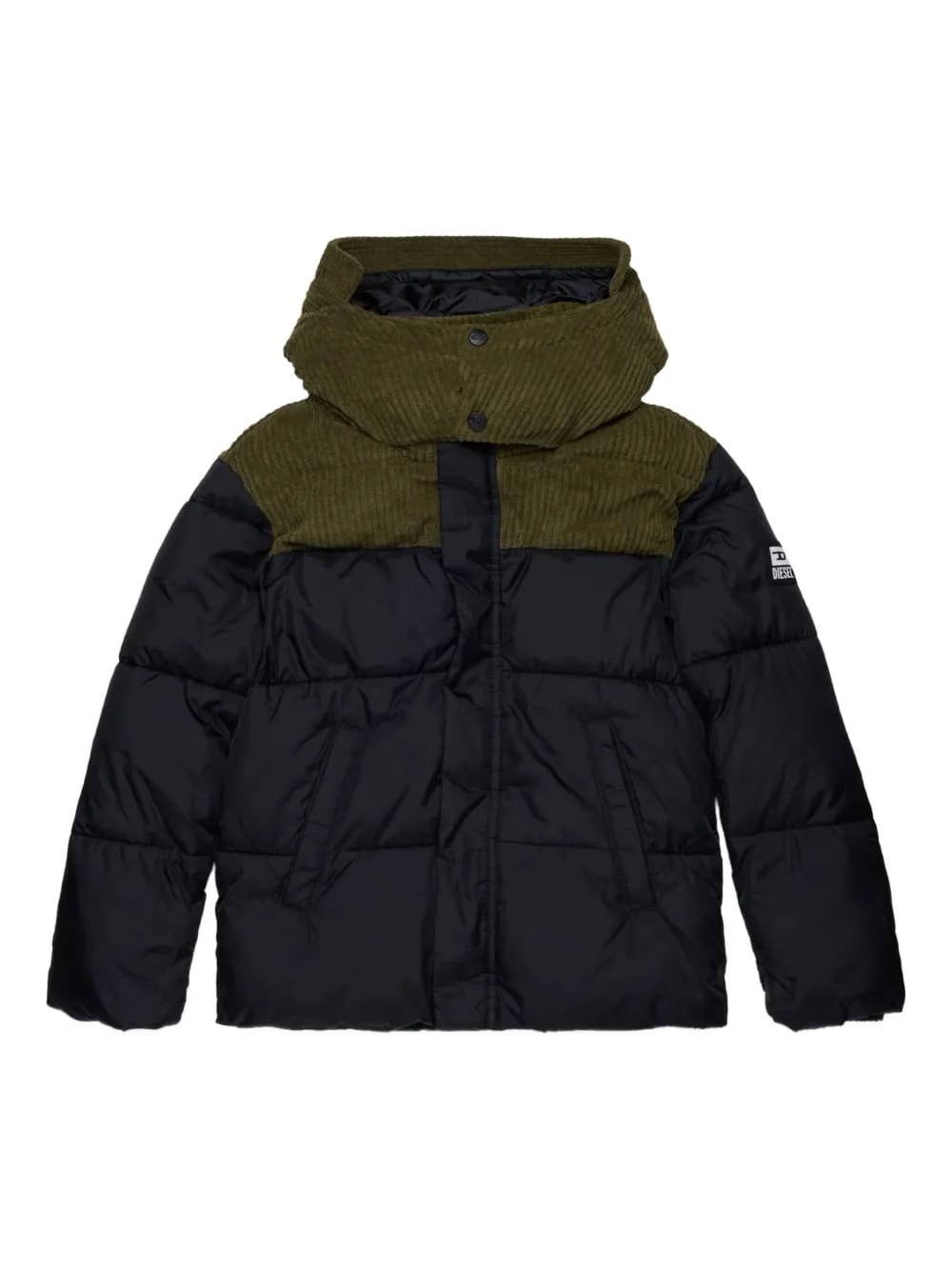 corduroy-panelled puffer jacket