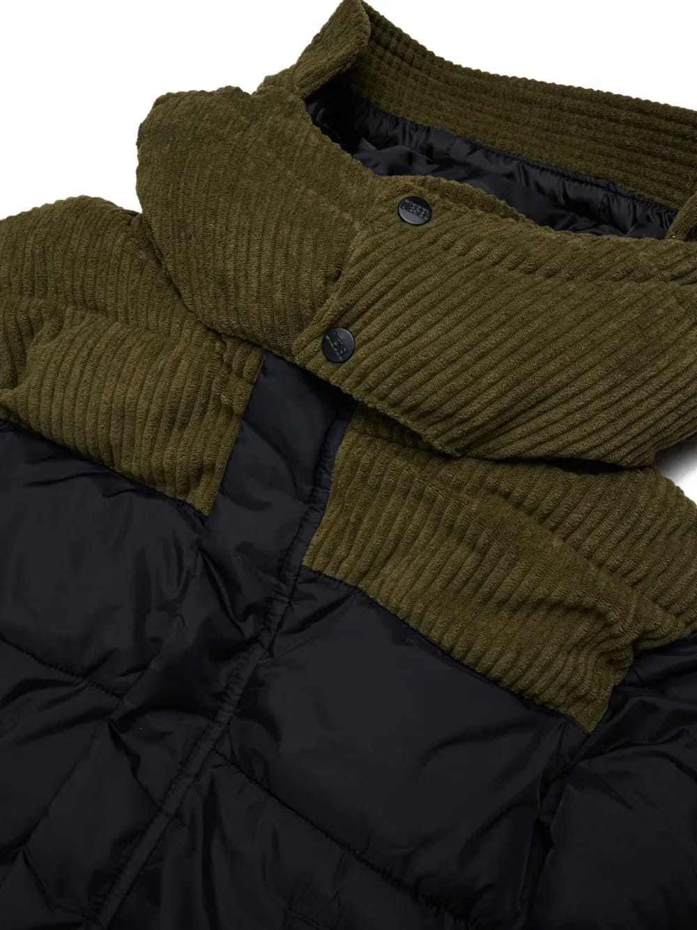 corduroy-panelled puffer jacket
