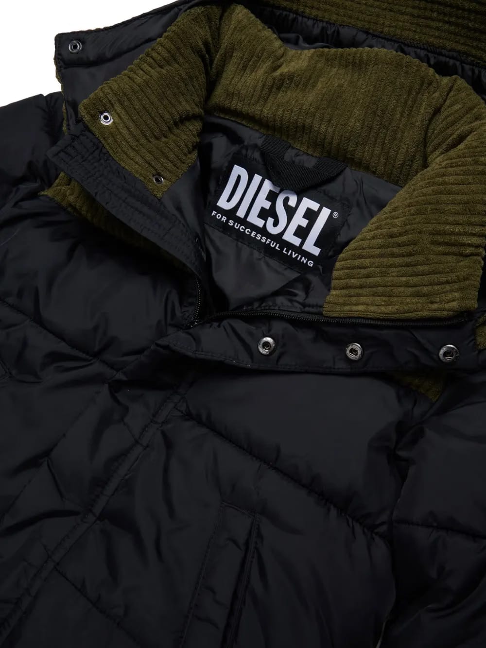 corduroy-panelled puffer jacket