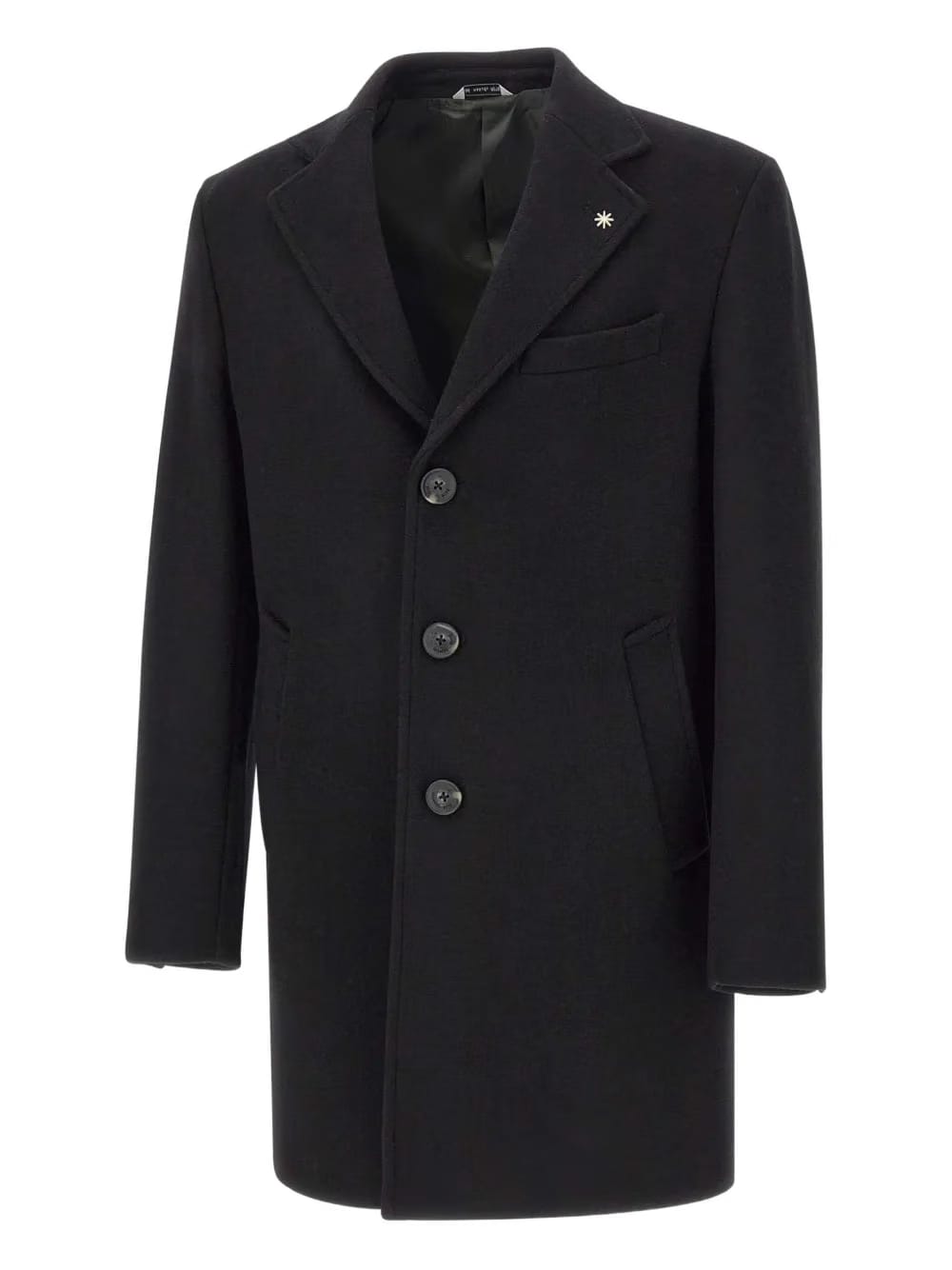 notched-lapel pin-detail coat