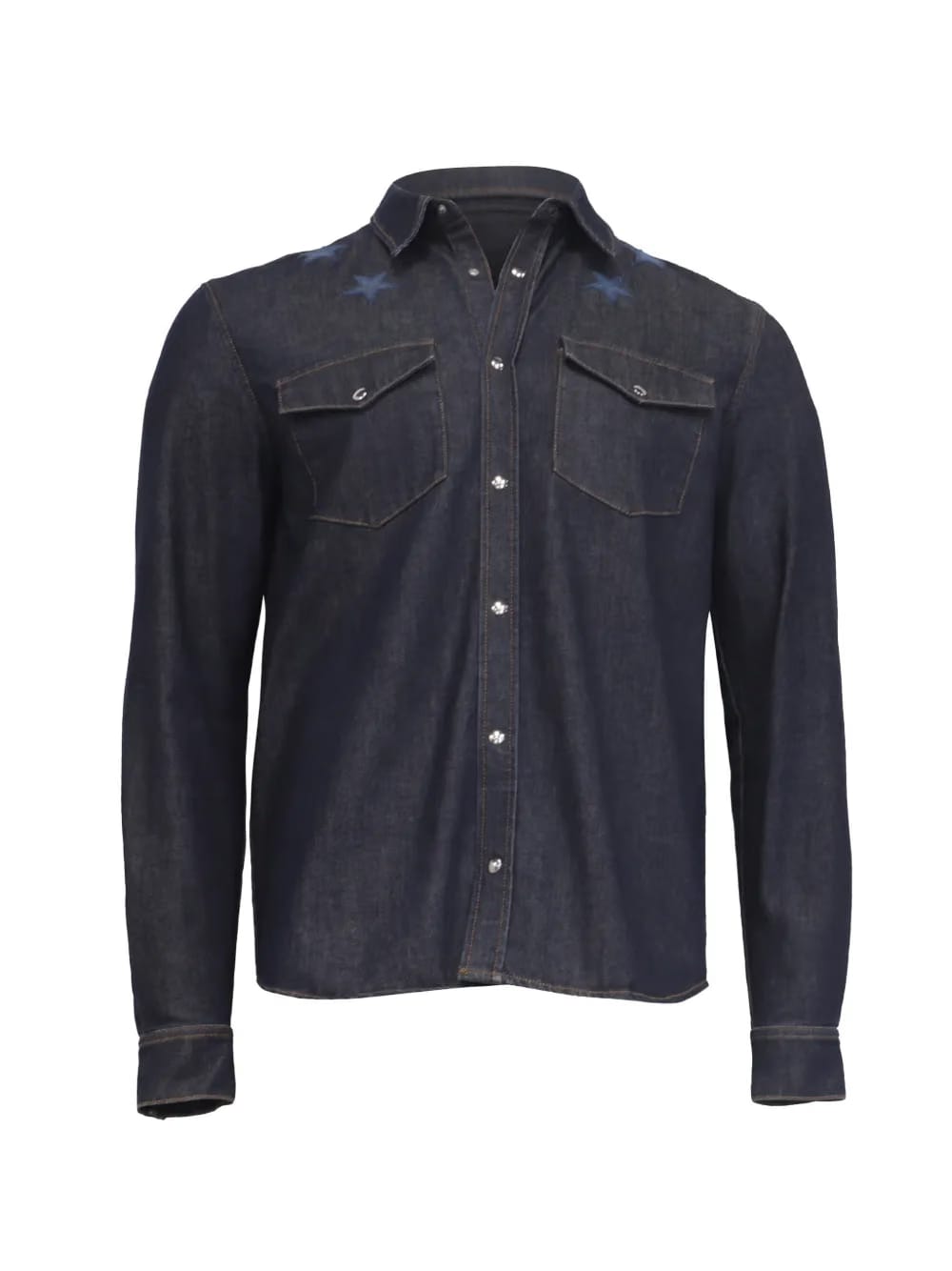 star-embroidered button-down denim shirt