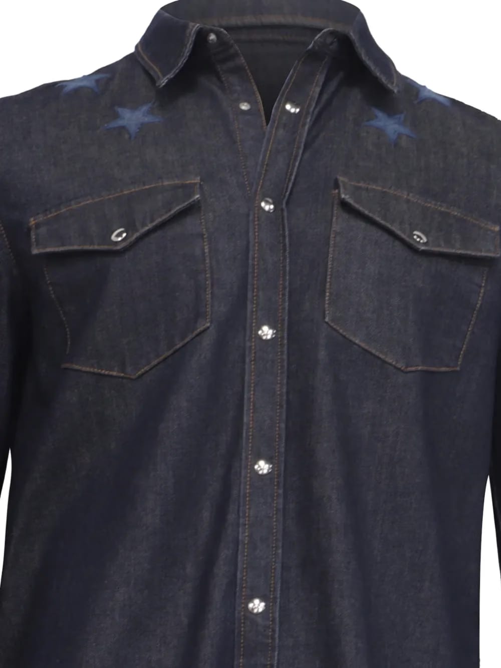star-embroidered button-down denim shirt