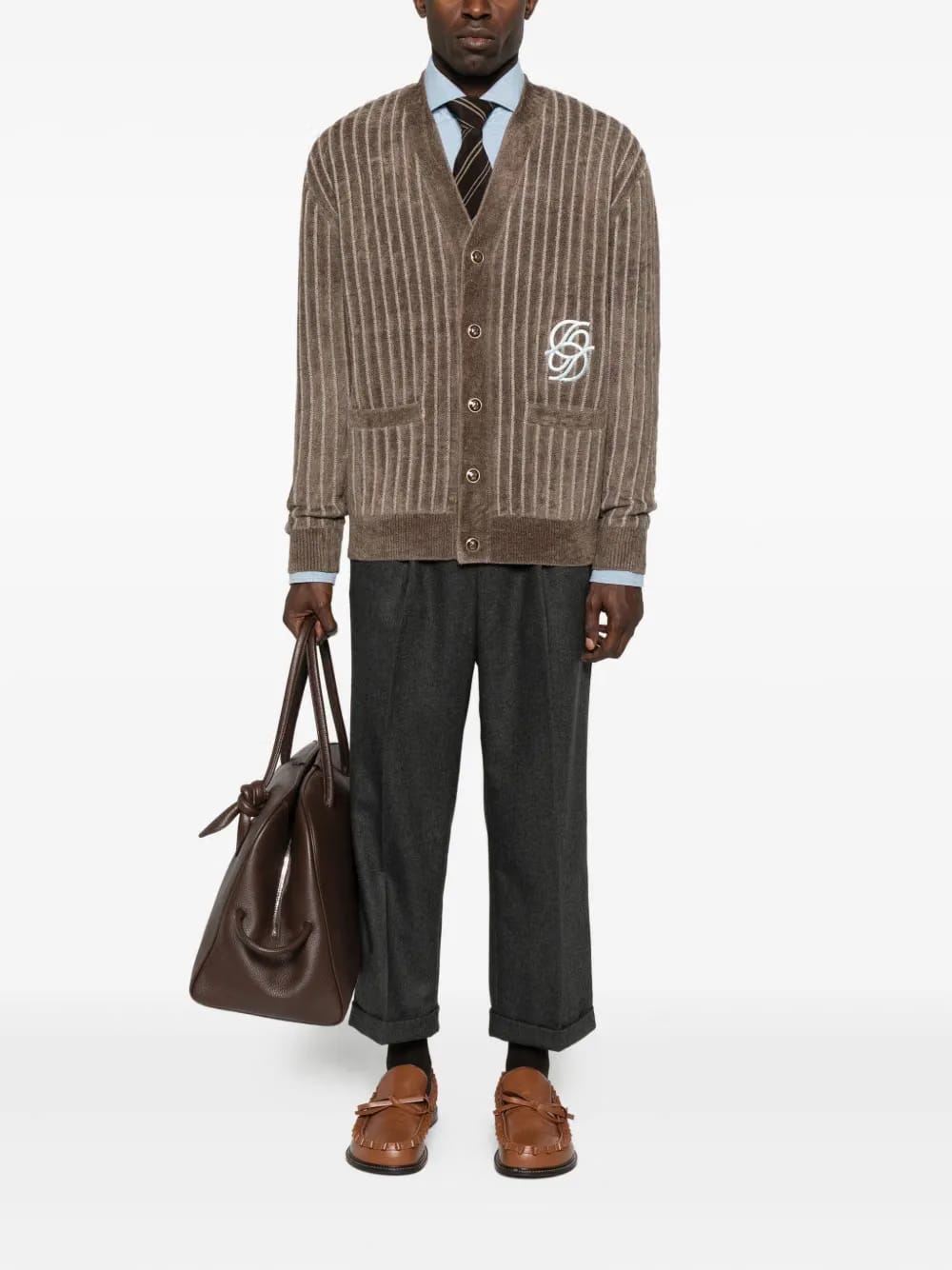 striped embroidered cardigan