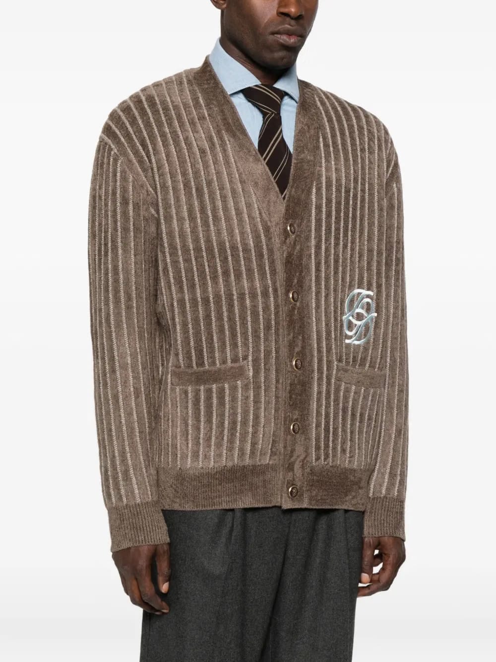 striped embroidered cardigan