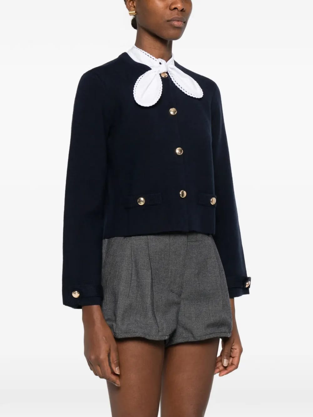 collar button cardigan
