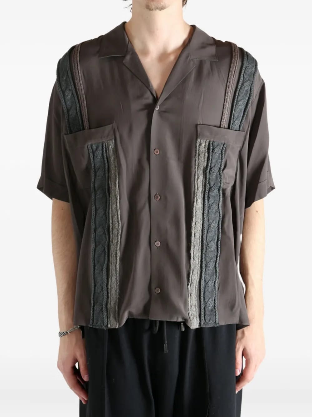 cable-knit panel shirt