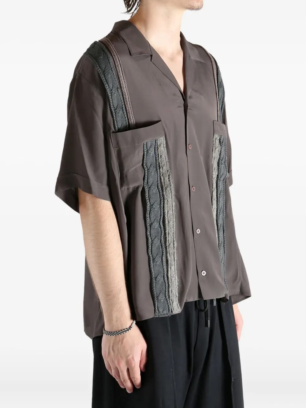 cable-knit panel shirt
