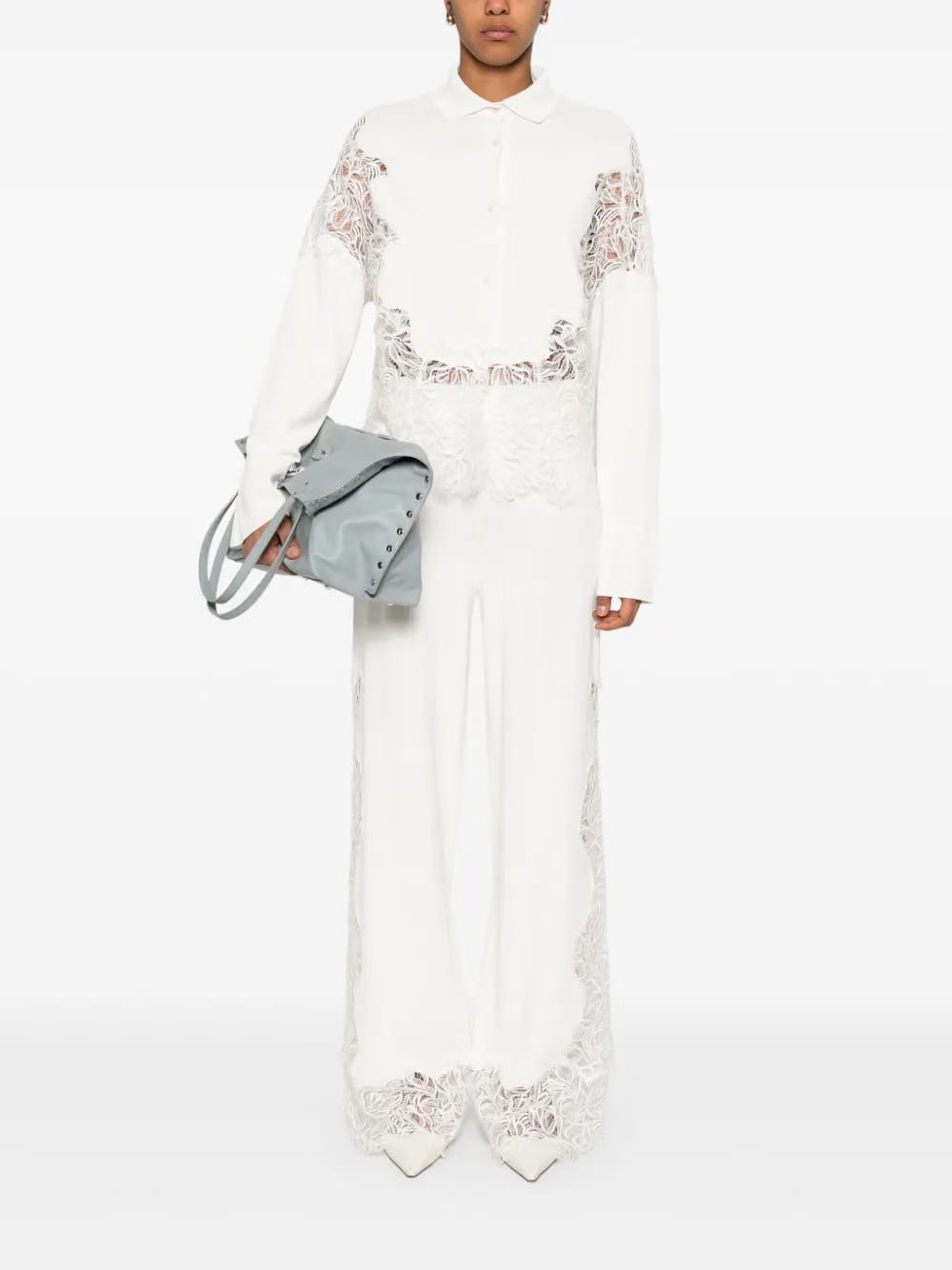 lace-panelling shirt