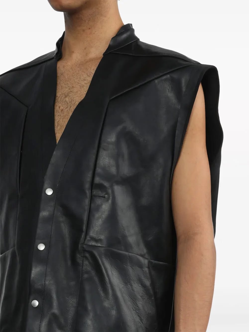 V-neck leather vest