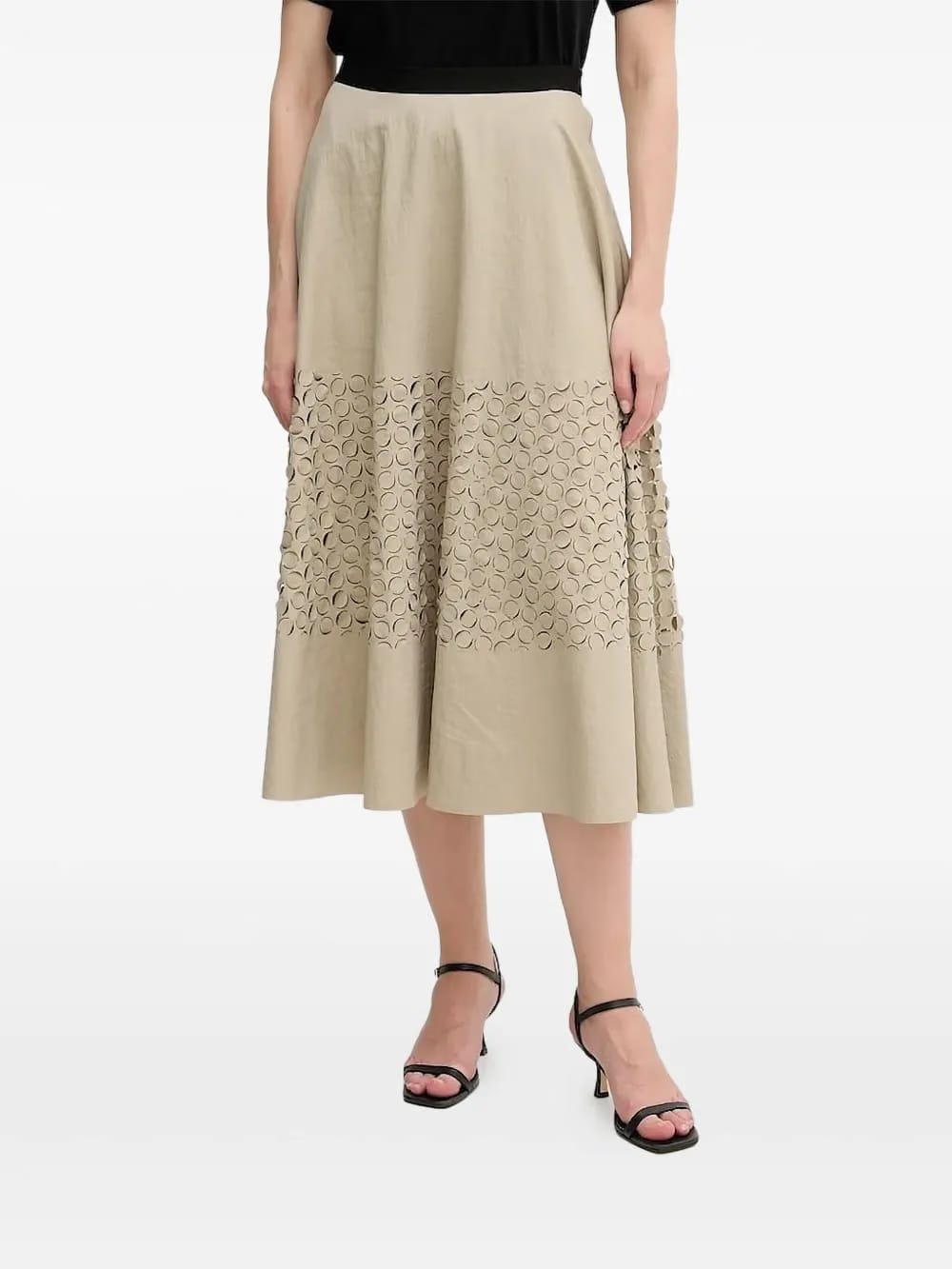 circle-cut A-line midi skirt