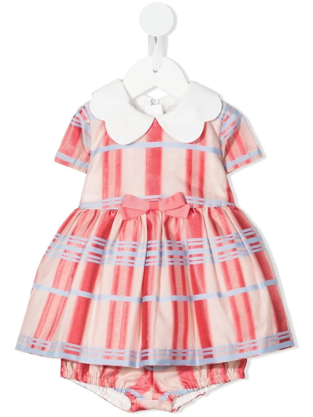 striped flared short-sleeved dress