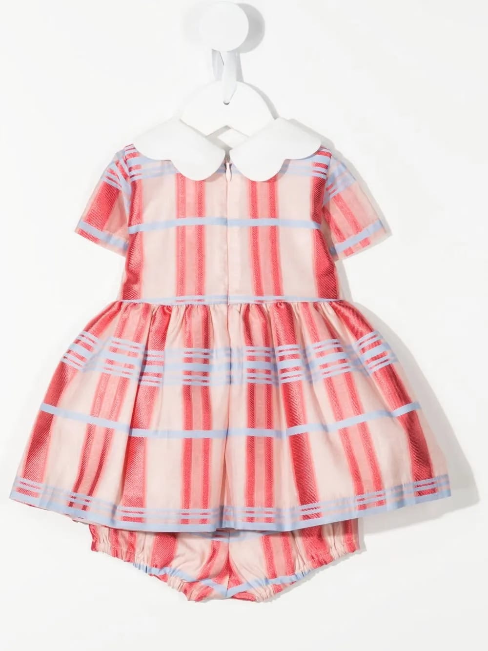 striped flared short-sleeved dress