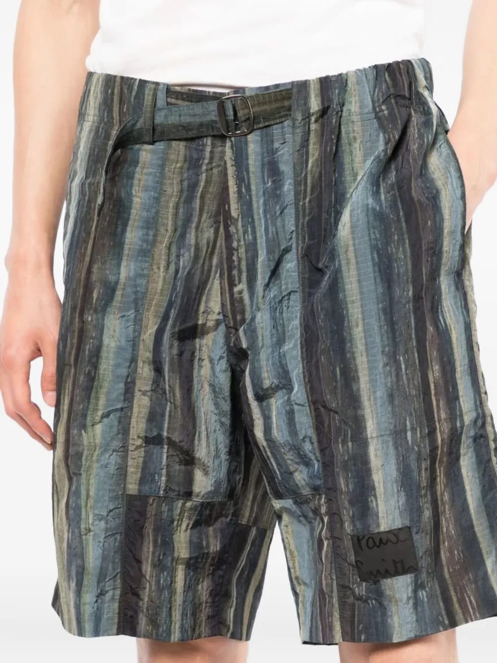 belted striped shorts