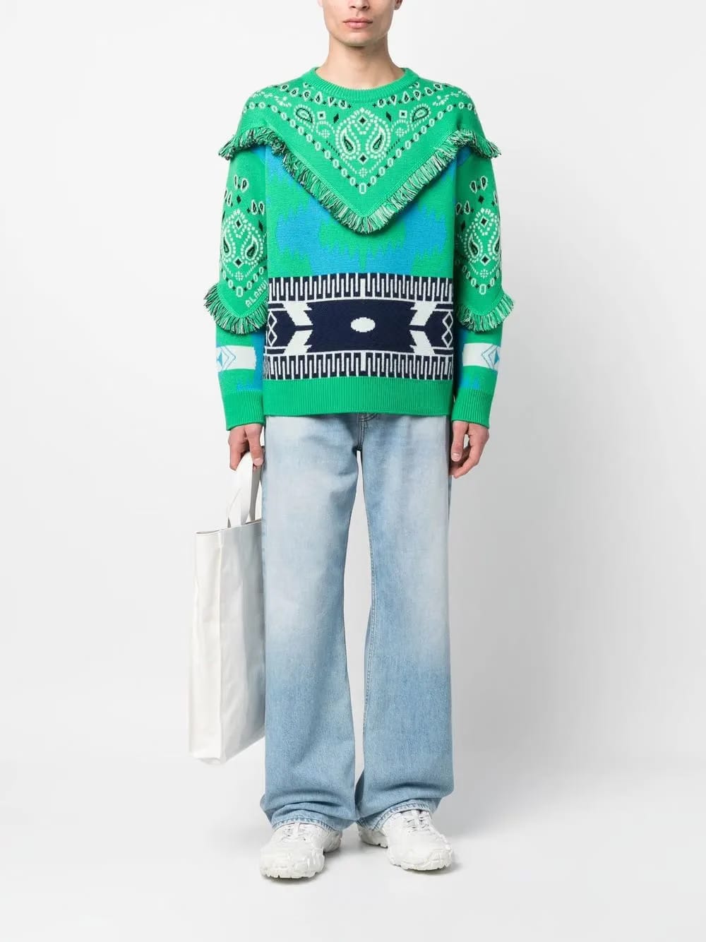 bandana-print frayed jumper