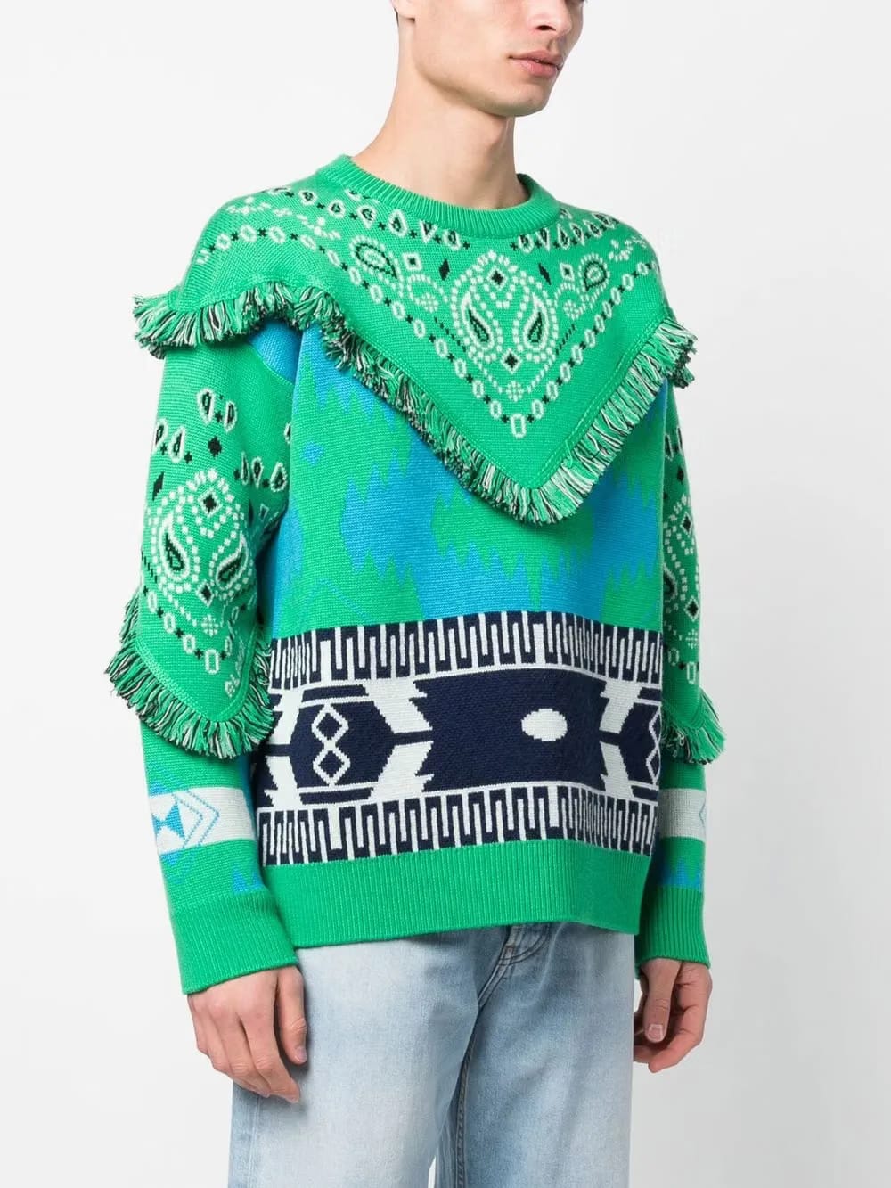 bandana-print frayed jumper