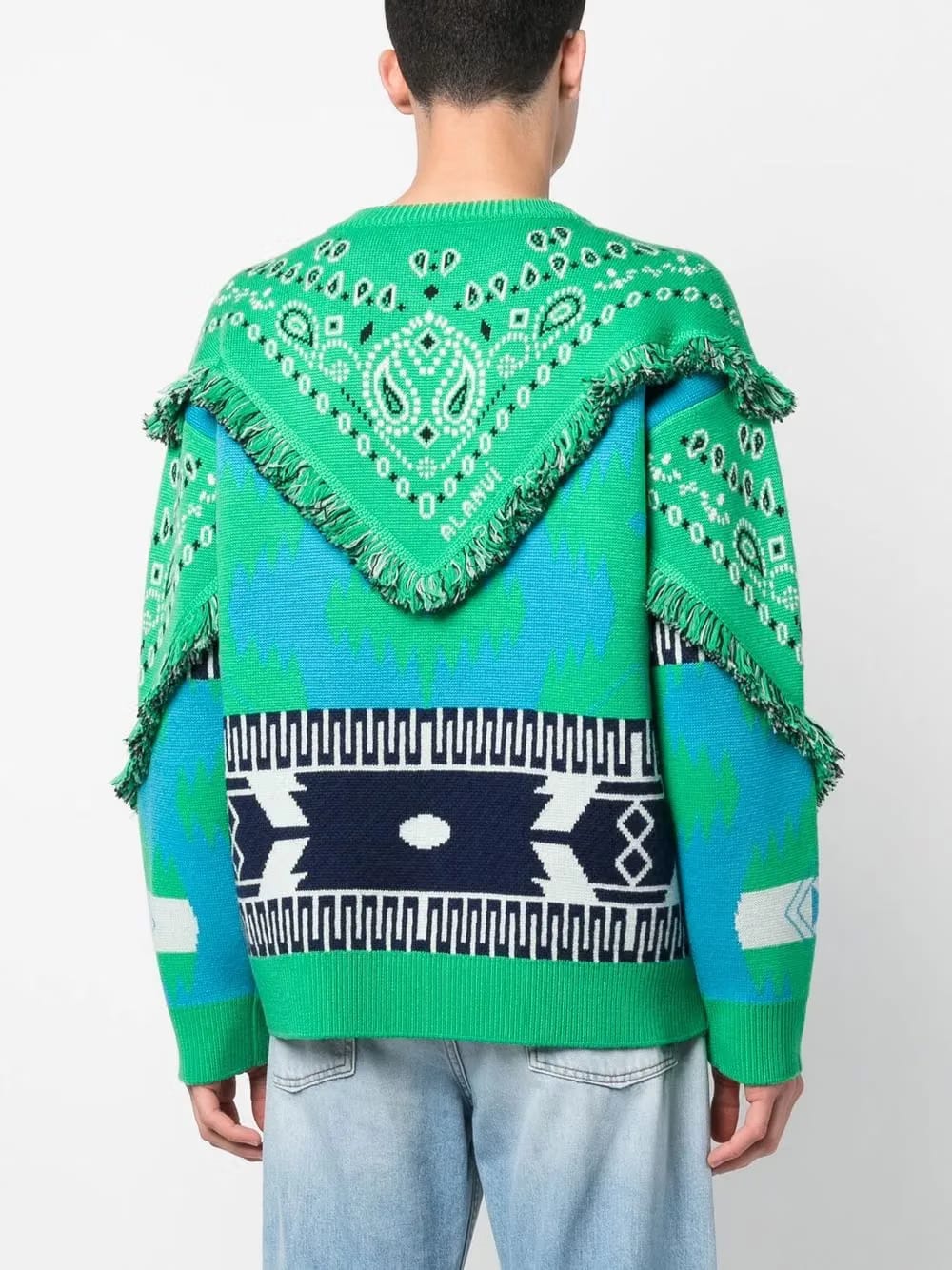 bandana-print frayed jumper