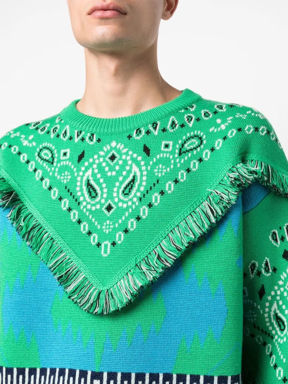 bandana-print frayed jumper