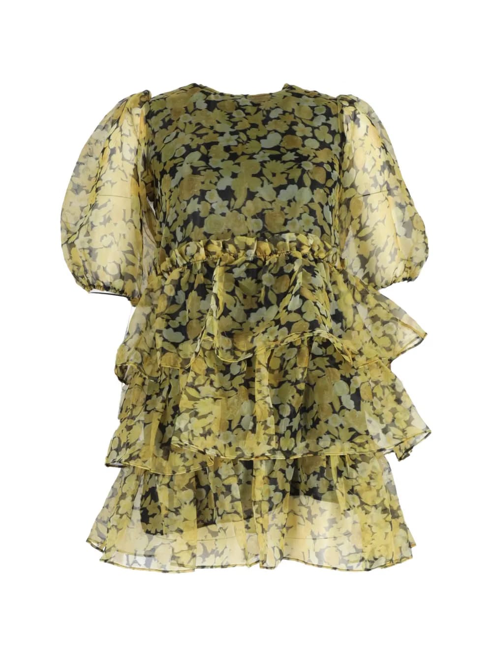 ruffled tiered floral-print mini dress