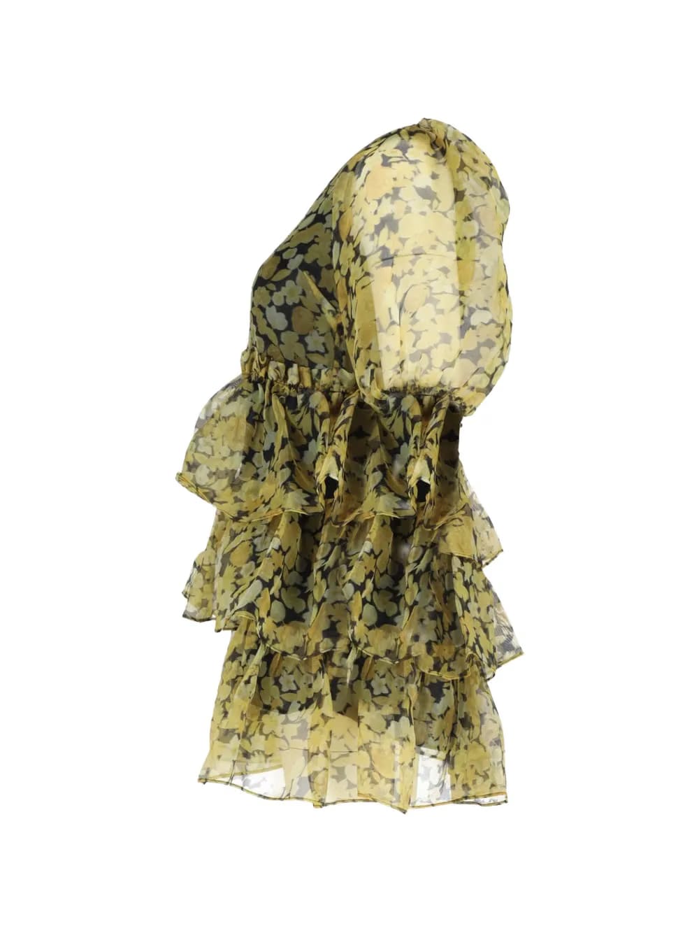 ruffled tiered floral-print mini dress