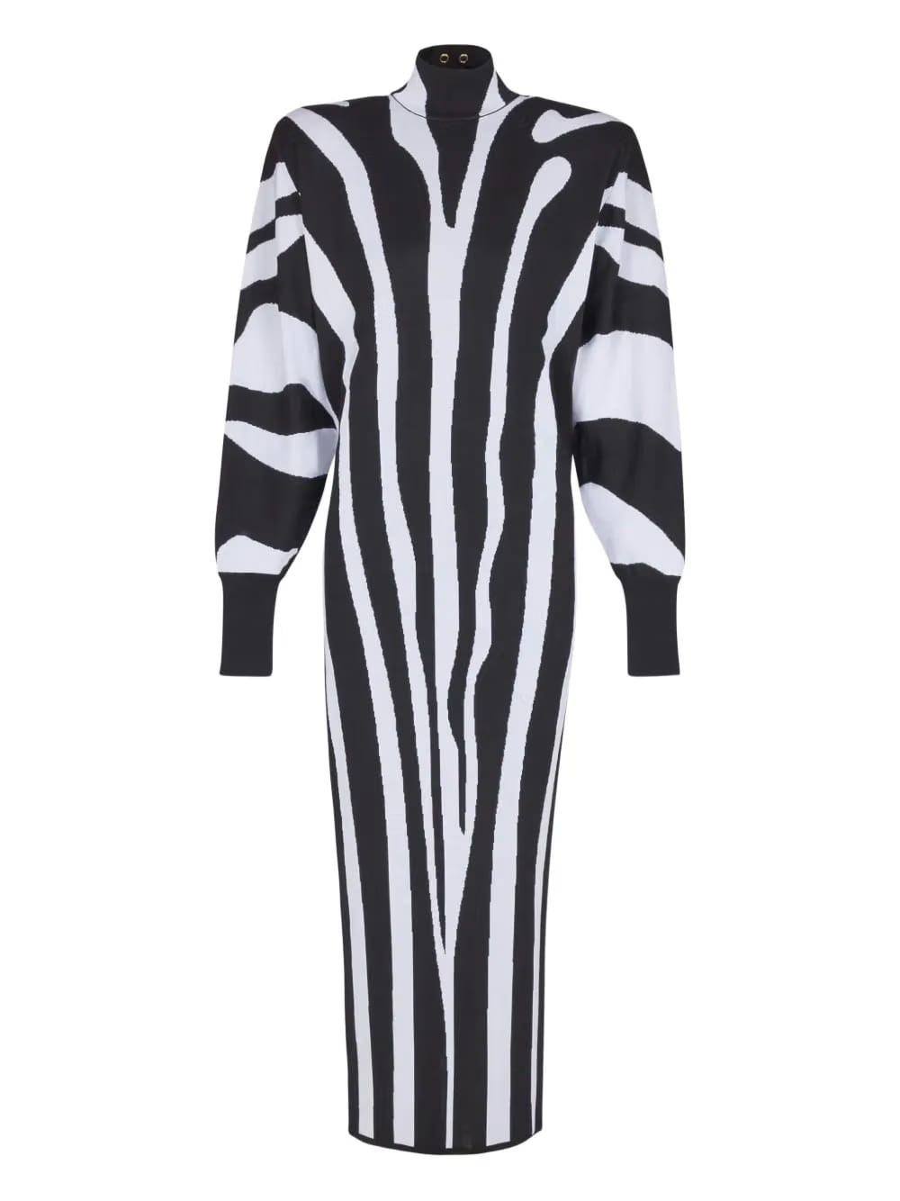 zebra-intarsia high-neck midi dress