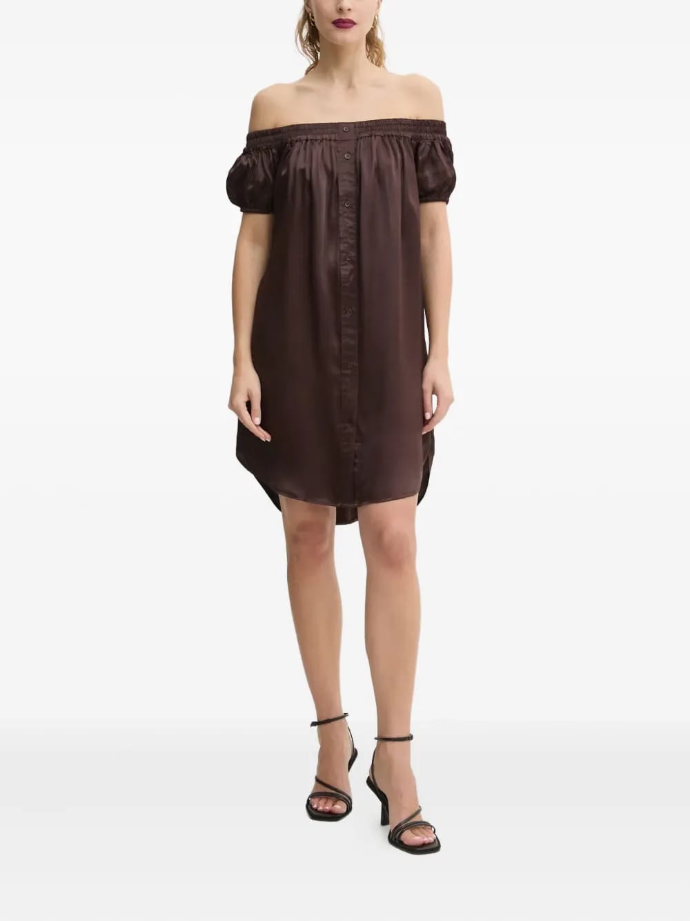 off-shoulder buttoned dress