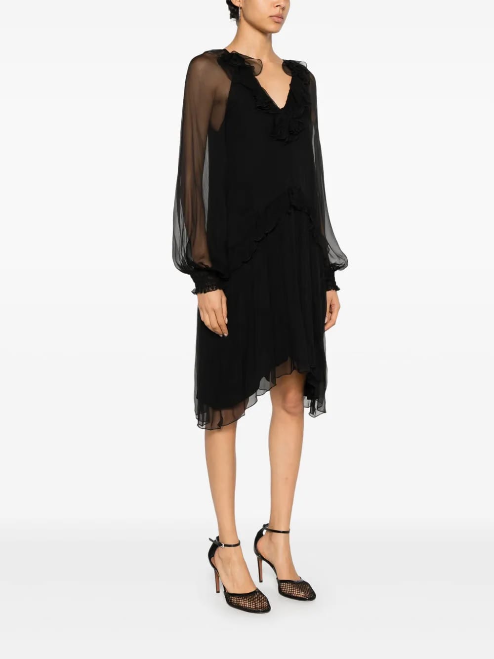 ruffle-detail silk midi dress