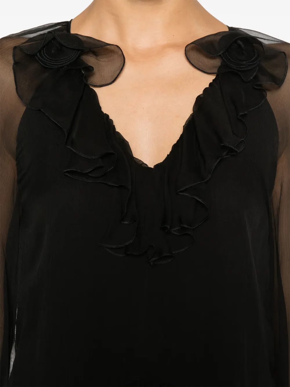 ruffle-detail silk midi dress