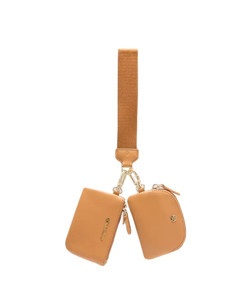 Lululemon Dual Pouch Wristlet Leather Alternative Chestnut Brown/Gold