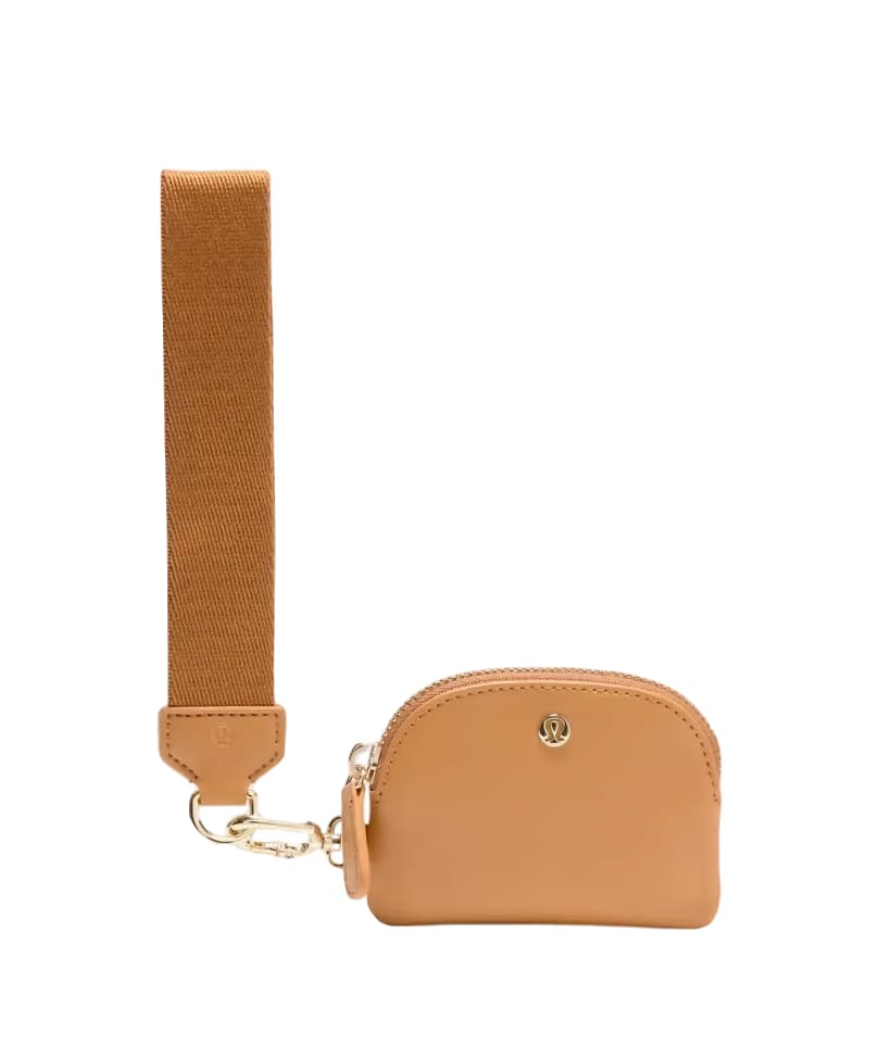 Lululemon Dual Pouch Wristlet Leather Alternative Chestnut Brown/Gold