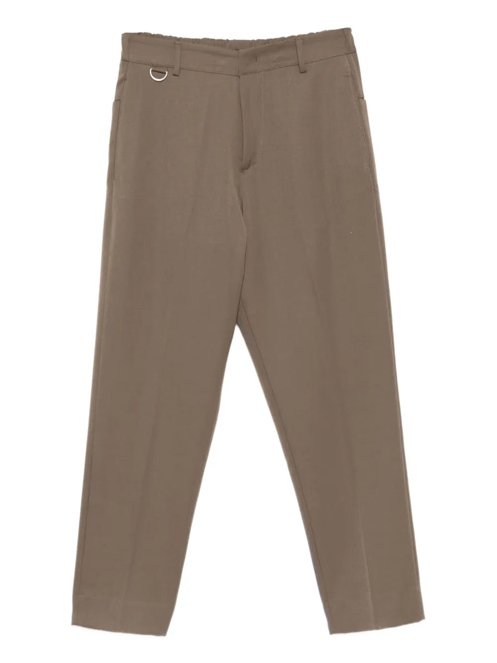 elastic-waistband ring-detail straight-leg trousers