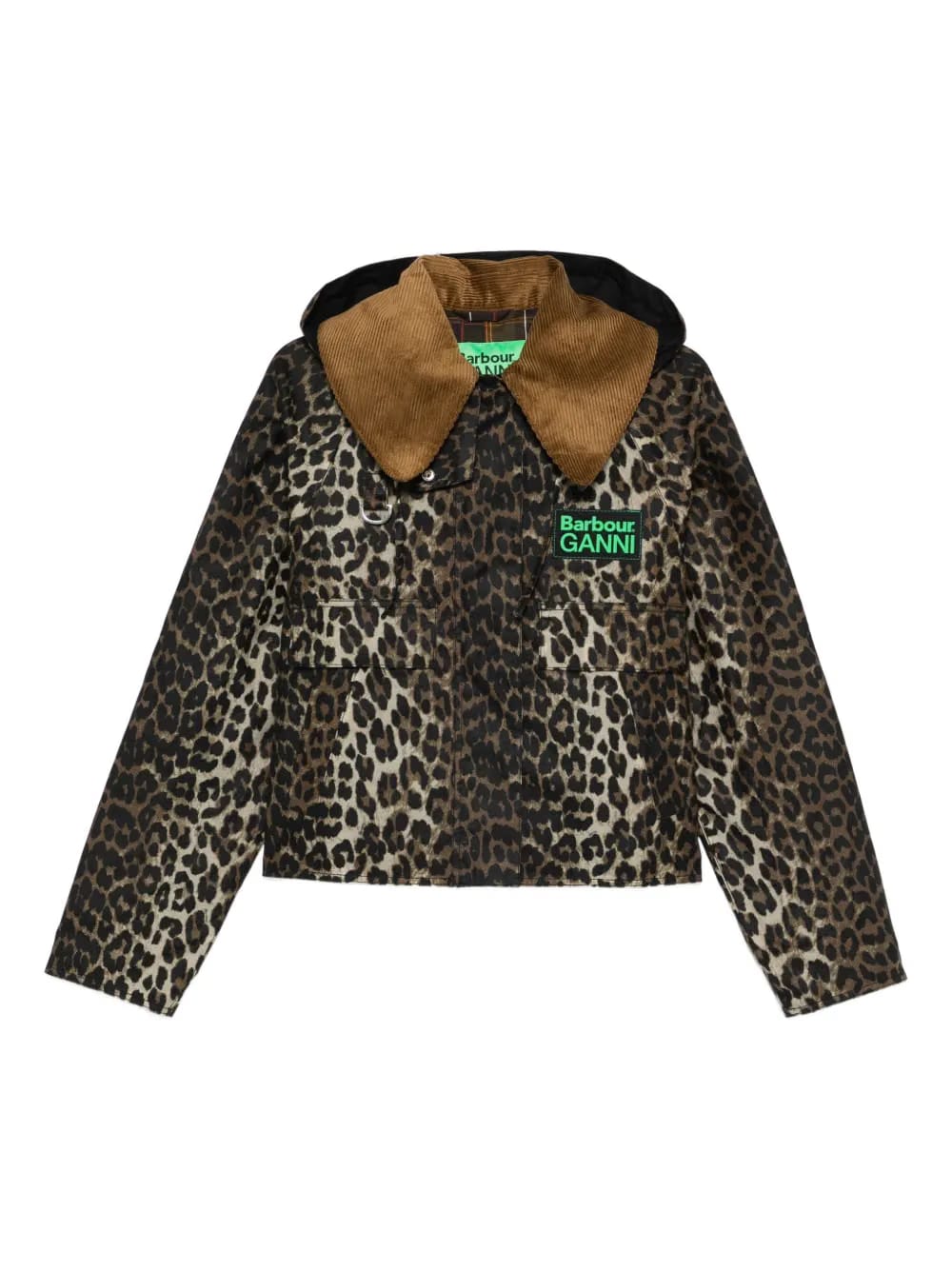 x Ganni leopard-print corduroy-collar jacket