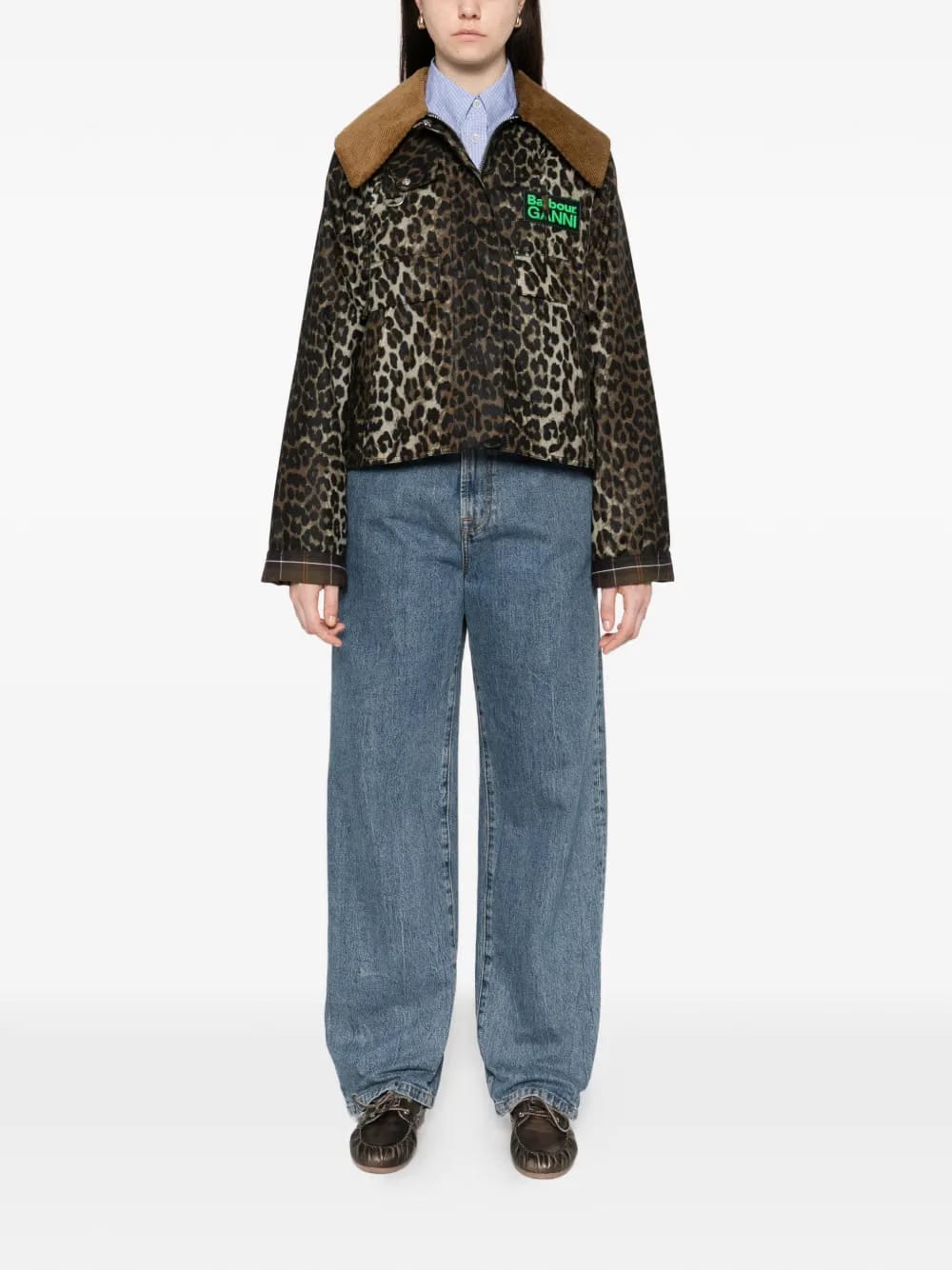 x Ganni leopard-print corduroy-collar jacket