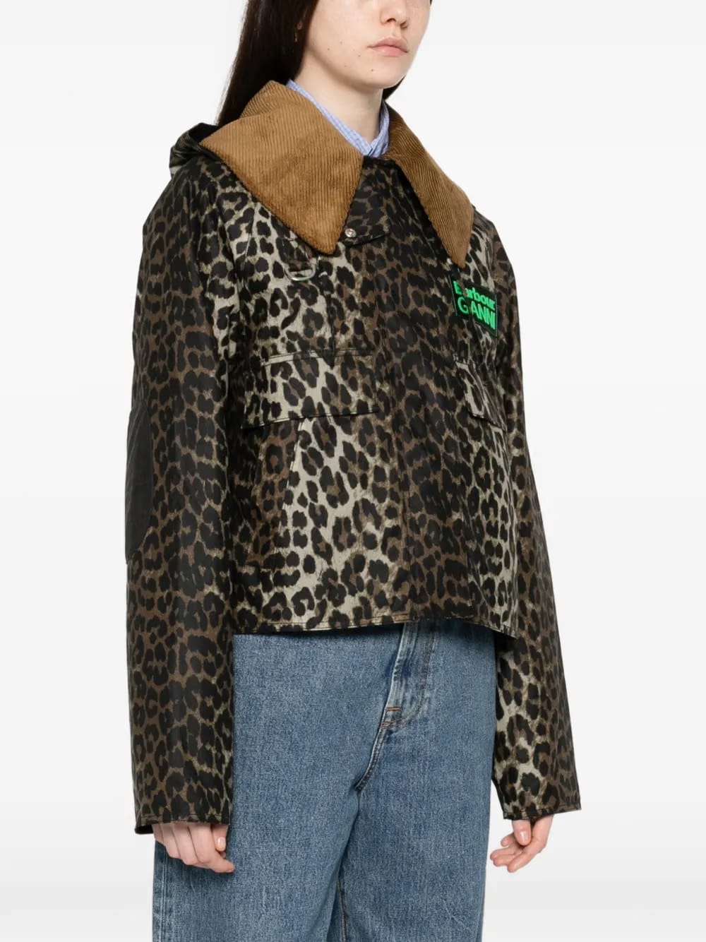 x Ganni leopard-print corduroy-collar jacket