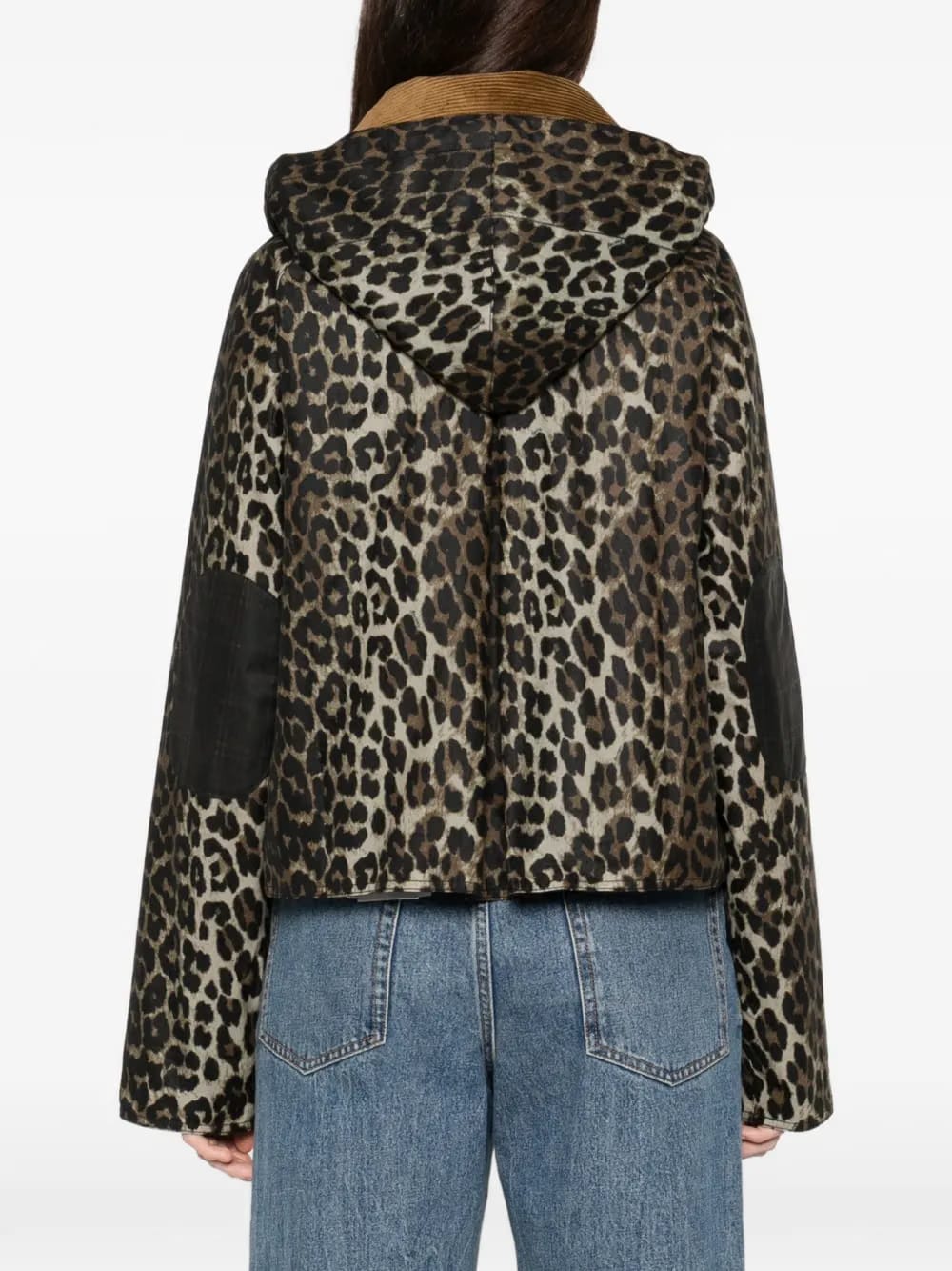 x Ganni leopard-print corduroy-collar jacket