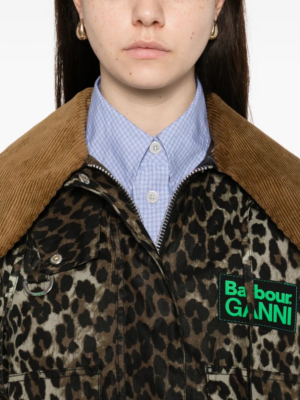 x Ganni leopard-print corduroy-collar jacket